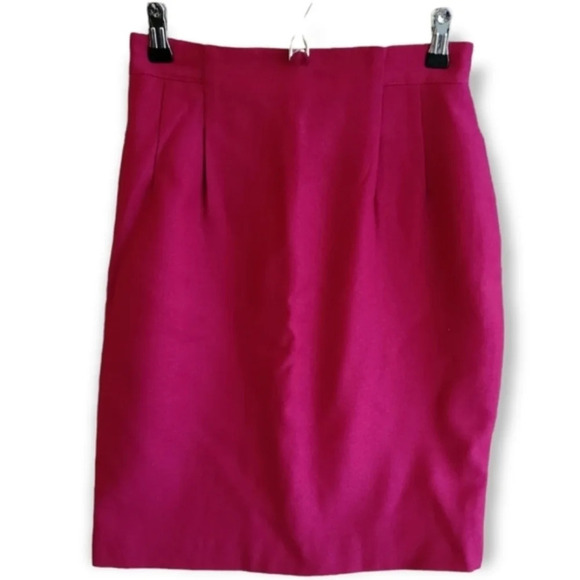 Vintage Magenta 100% Pure Virgin Wool Skirt with Pockets and Pleats 6 - Picture 16 of 16